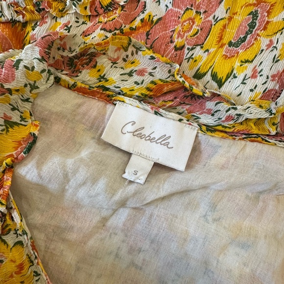 Cleobella Audrey Pink Yellow Cream Long Sleeve Ruffled Button Down Mini Dress S - Picture 11 of 12